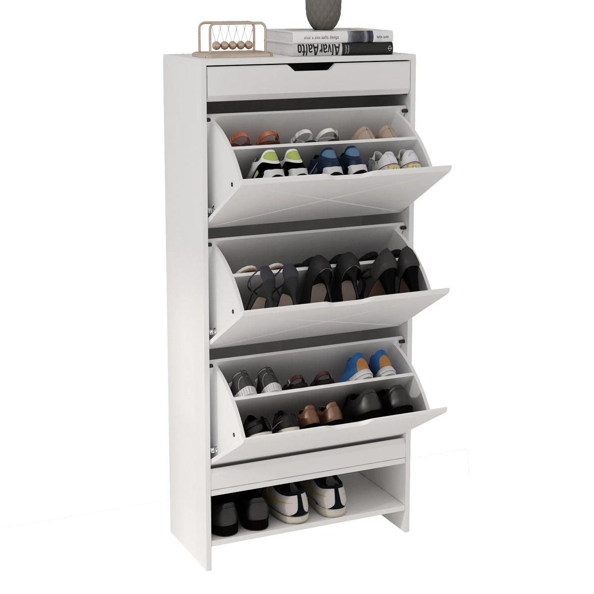White 3 Flip Drawer Shoe Cabinet S208452