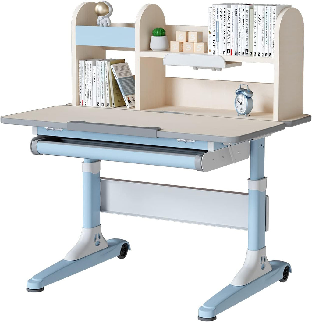 Pink Height Adjustable Ergonomic Kids Study Desk and Chair Set with Drawer and Bookshelf C222