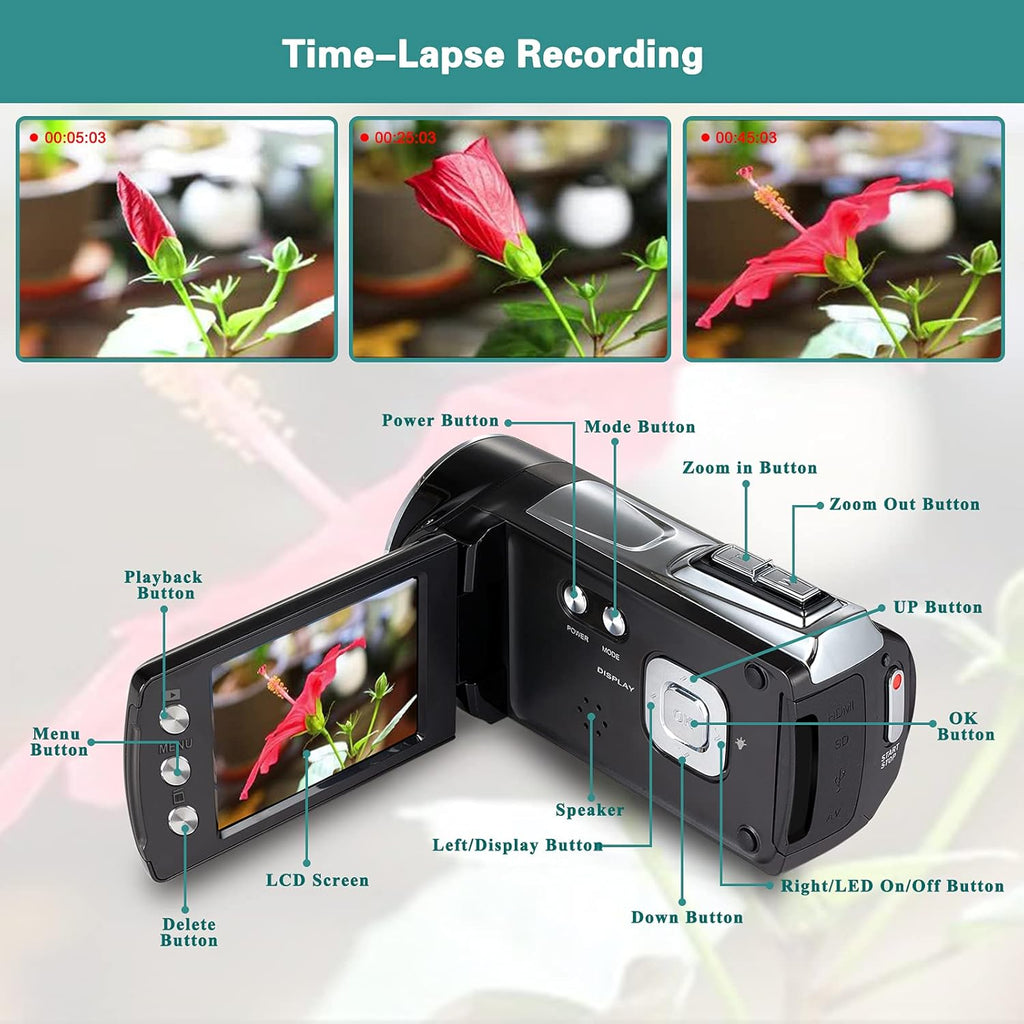 FHD 1080p Vlogging Camera Recorder 2.7 Inch 270 Degree Rotation LCD Video Camera, Pack of 2 X78739