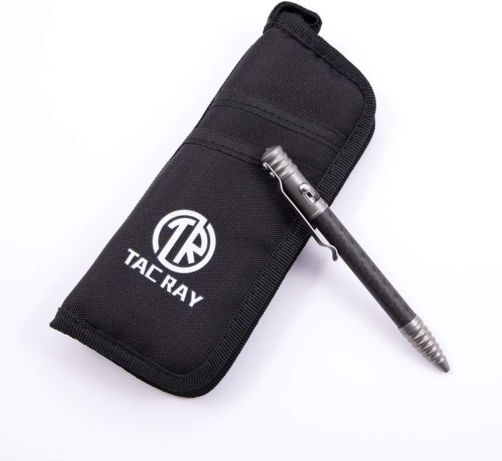 Titanium Tactical Pen with Glass Breaker Tool, Bolt Action Pen in Carbon Fiber barrel N448052