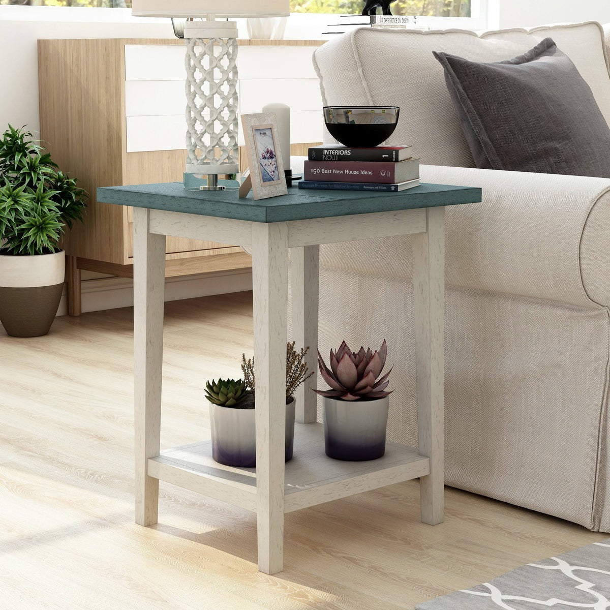 Rustic Open-Shelf Side Table V3819