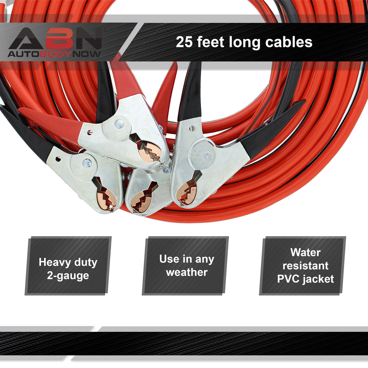 25’ Feet 2-Gauge 600 AMP Booster Cables J15440