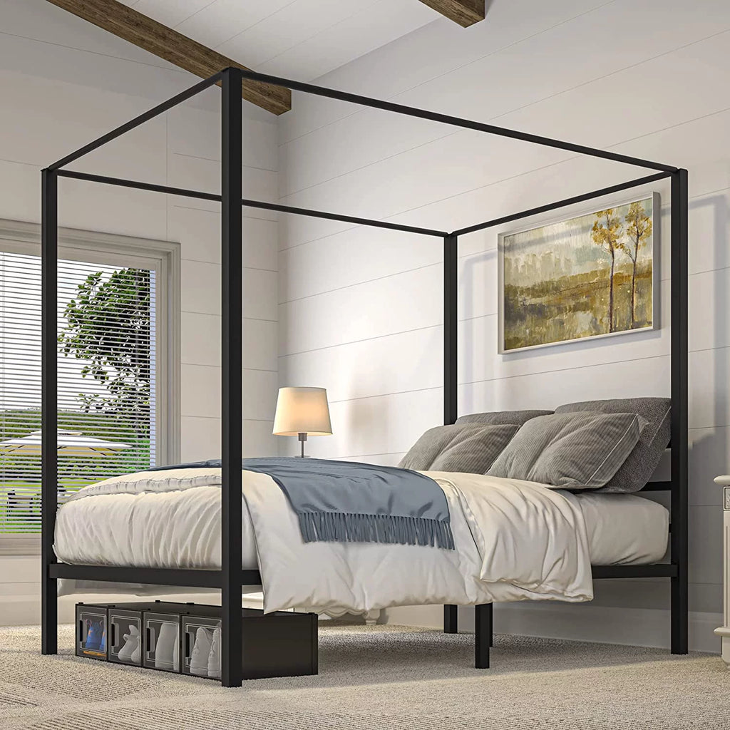 Metal Canopy Platform Bed with Headboard Black Full Size Y9920