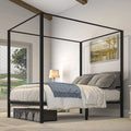 Metal Canopy Platform Bed with Headboard Black Full Size Y9920