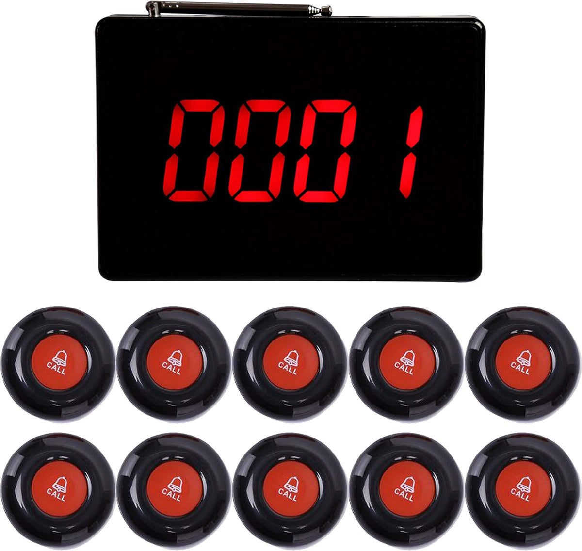 Wireless Calling System with 10 PCS Waterproof Call Buttons and 1 PC Display Receiver W52158