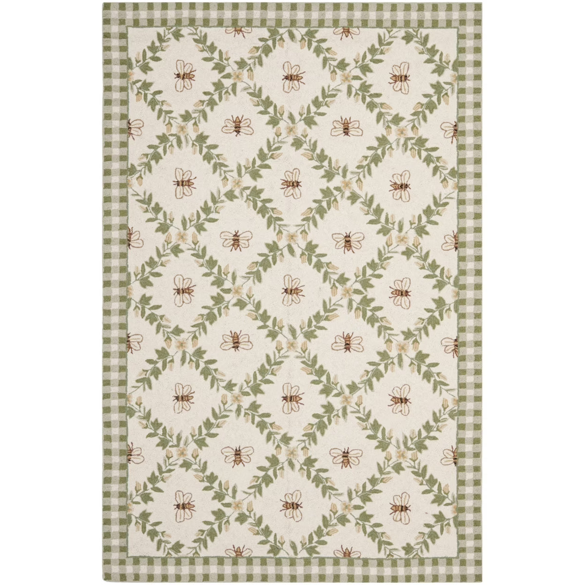 Ivory/Green Floral Wool Area Rug W321665