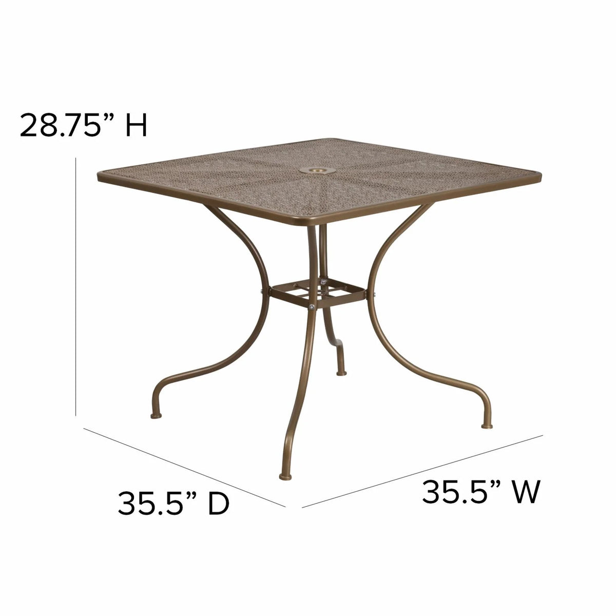 Square Black Steel Patio Table with Umbrella Hole L333493