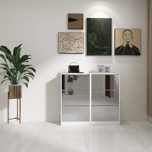 White Shoe Cabinet with 3 Flip Drawers & 2 Sliding Drawers M473