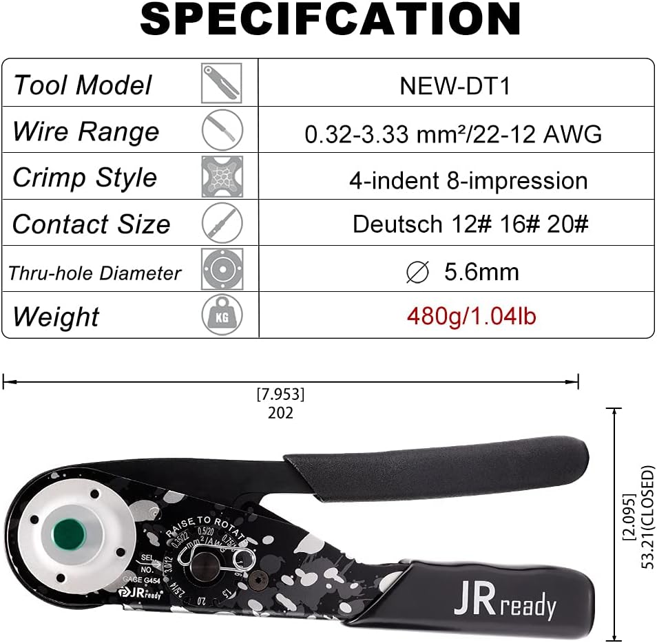 DT1 Crimping Tool KIT for Deutsch series connector solid contacts 12 to 22 awg K155578