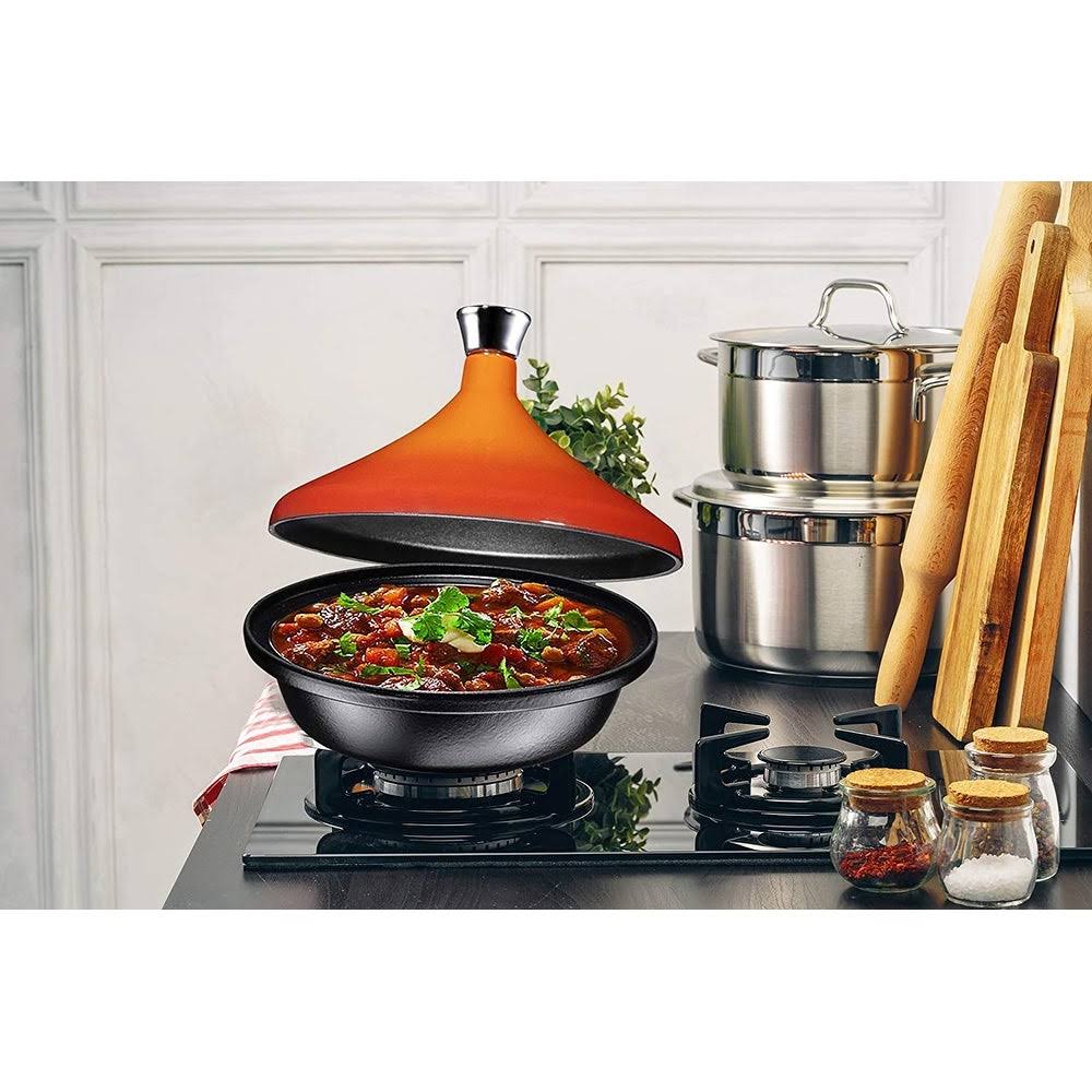 Enameled Fire Red Cast Iron Tagine Pot, 4 Quart F876