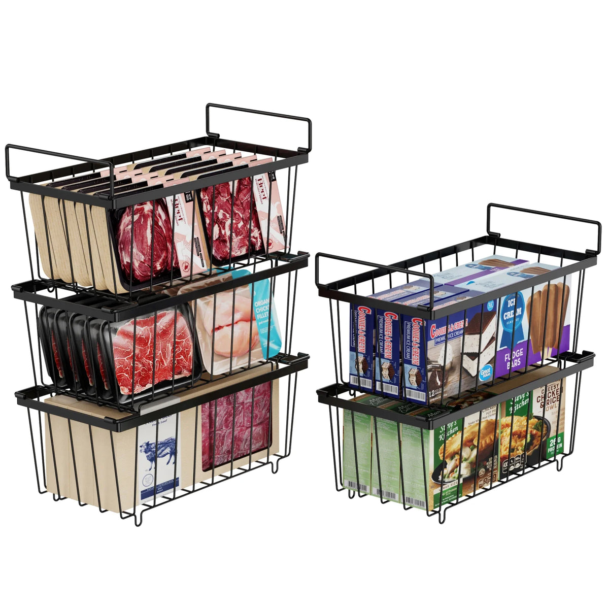 5 Pack Wire Storage Baskets for Deep Freezer, Black L1425