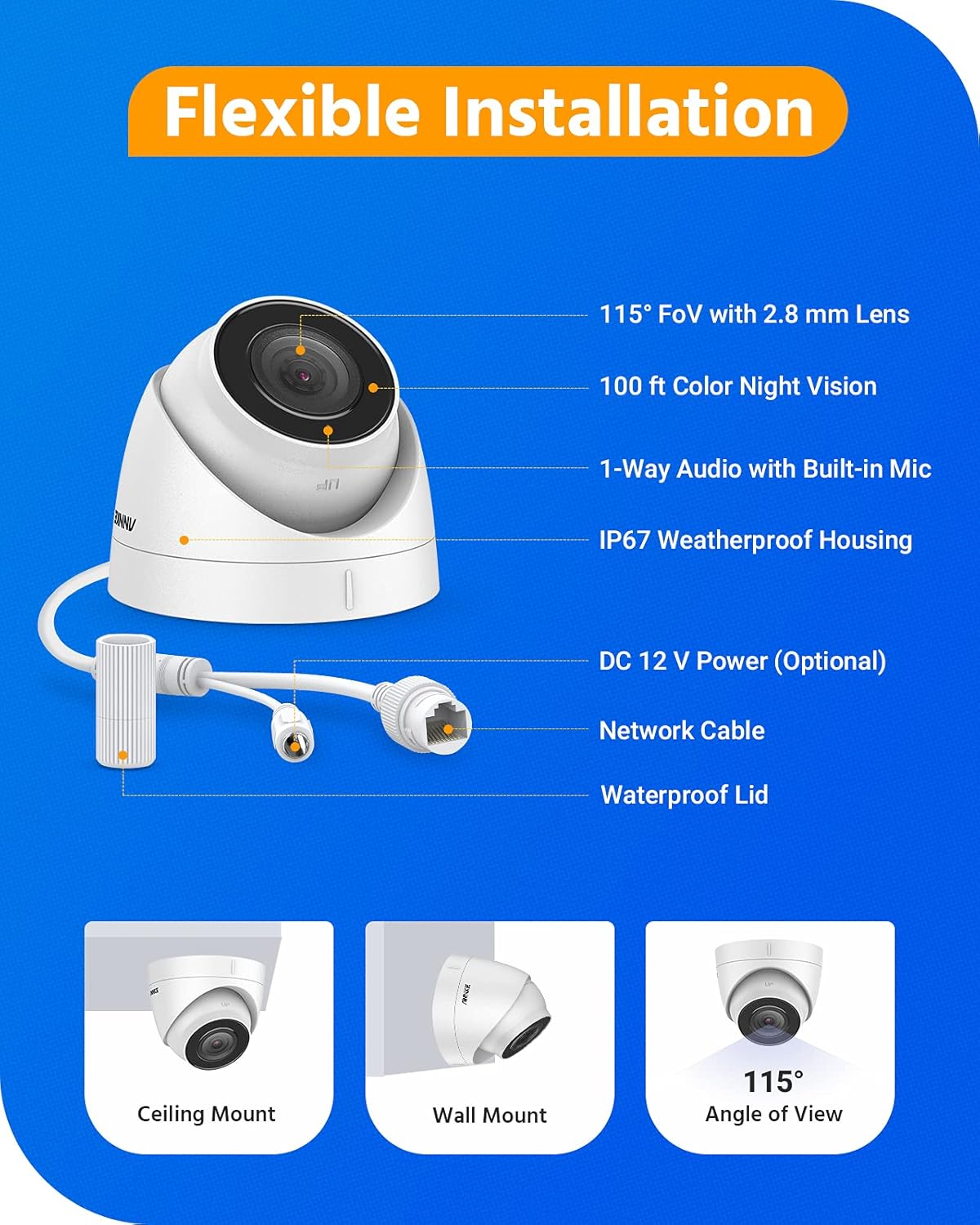 5MP PoE IP Turret Security Camera with Audio K489