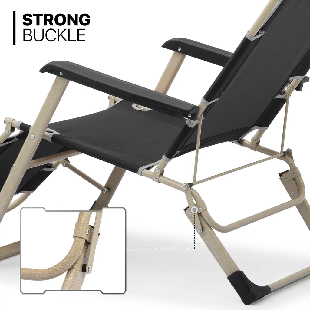 Set of 2 Black Folding Lounge Chair with Adjustable Headrest D3455