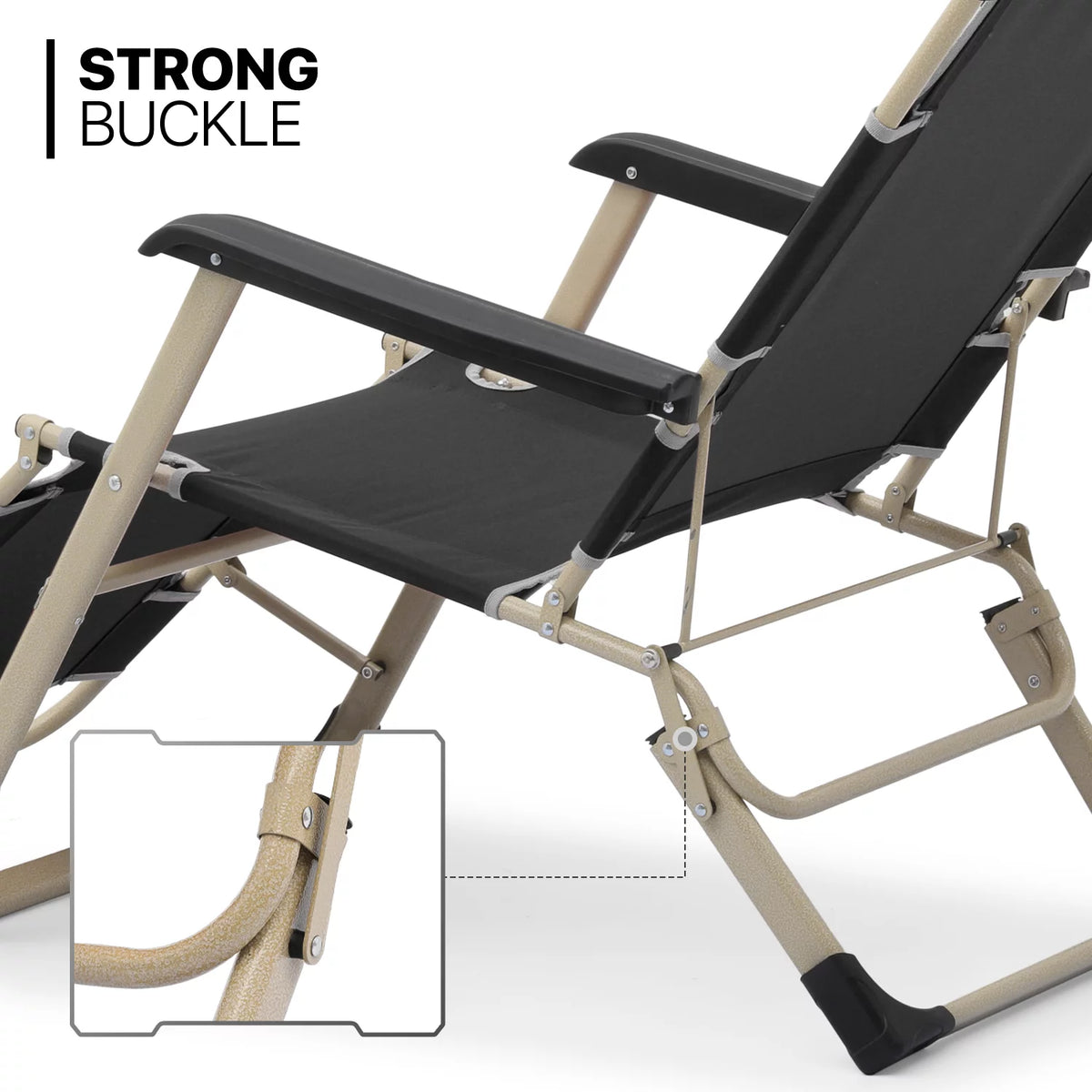 Set of 2 Black Folding Lounge Chair with Adjustable Headrest D3455