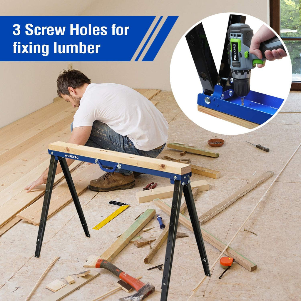 Portable Folding Sawhorse, 1000 lb. Weight Capacity, 2 Pack L34340