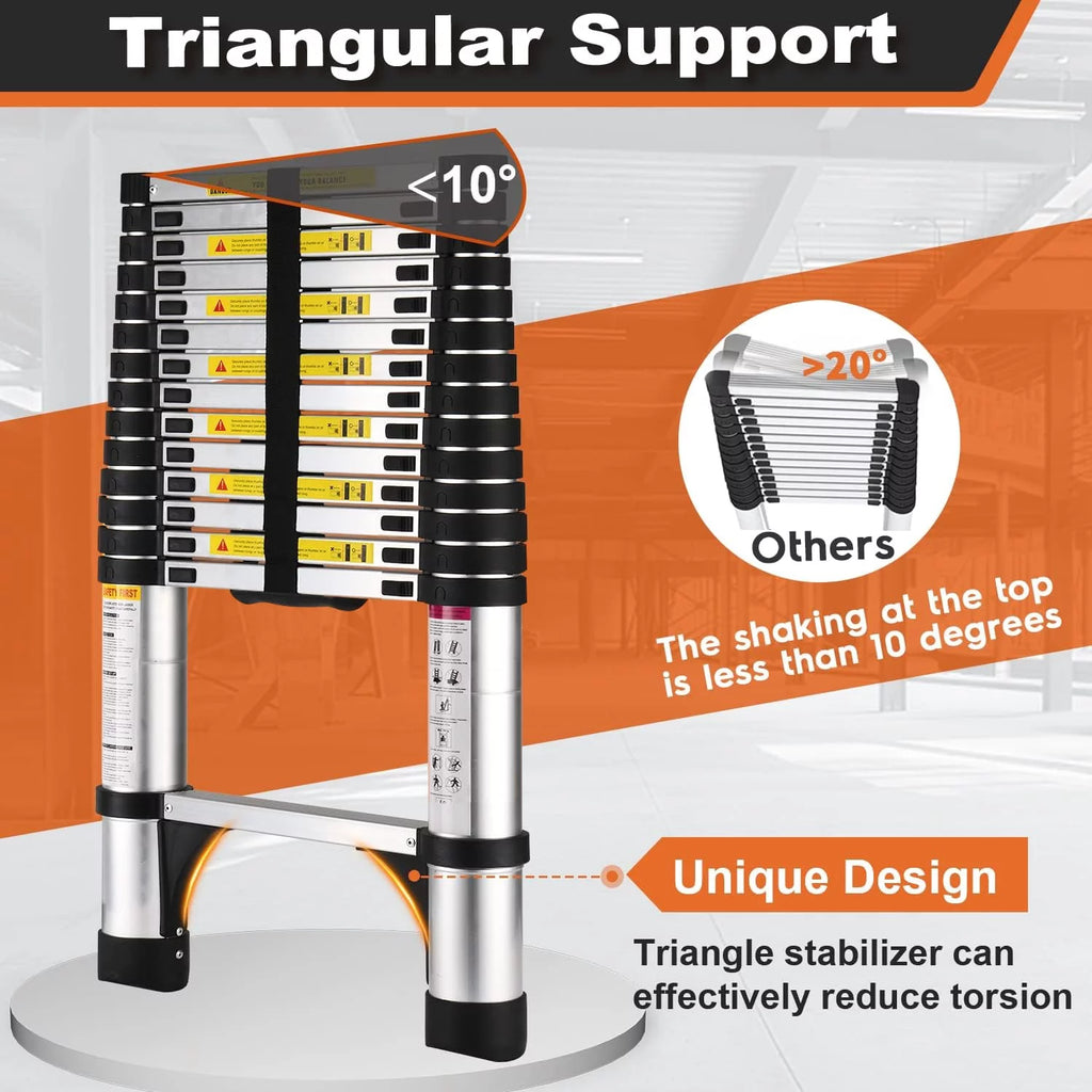 14.5 FT Aluminum Telescoping Extension Ladder 330lbs E771322