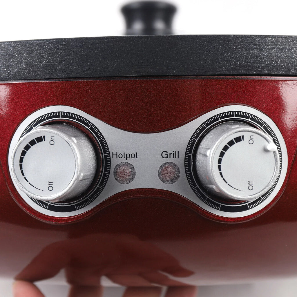 2 in 1 Electric Soup Shabu Pot Smokeless Grill Hot Pot 2200W Red L944