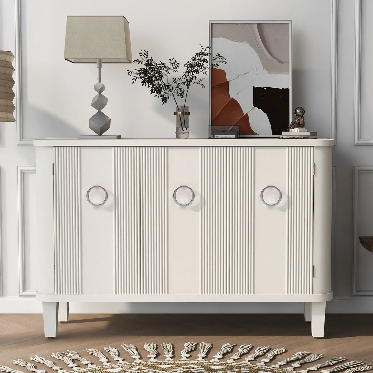 Solid Wood Veneer Storage Cabinet with Three Doors H62678