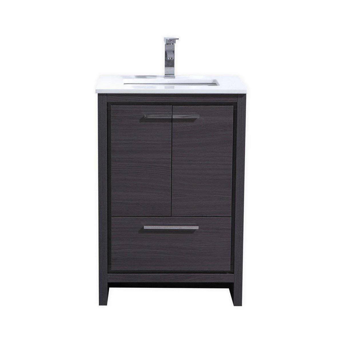 24 in. Modern Bathroom Vanity with White Quartz Counter Top Gray Oak I43071