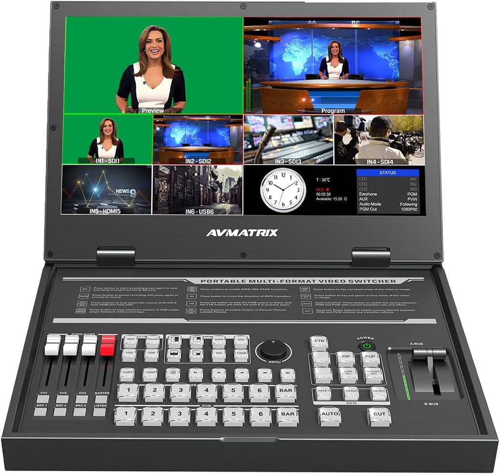 13.3 Portable 6 Channel 4×SDI and 2×HDMI Inputs Multi-Format Streaming Switcher Z3194