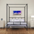 Queen Size Black Metal Canopy Bed Frame with Headboard I3053