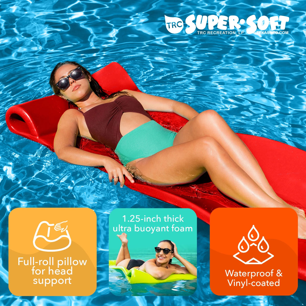Red 1.25" Thick Foam Pool Float Lounge Mat N219