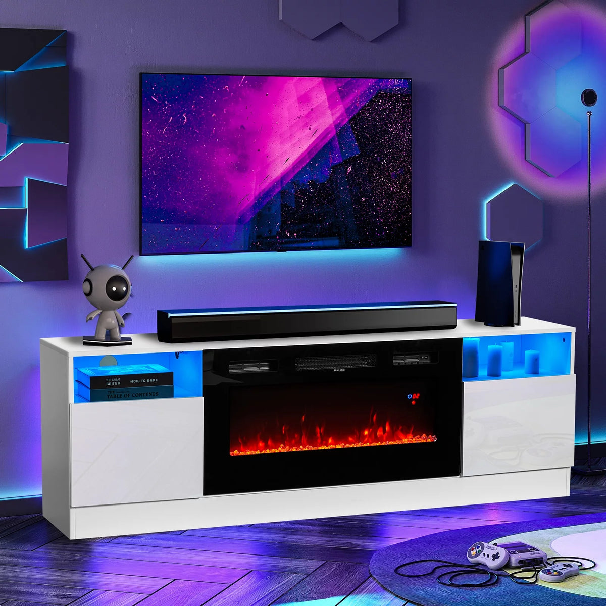 Black TV Stand with 36 Electric Fireplace D258