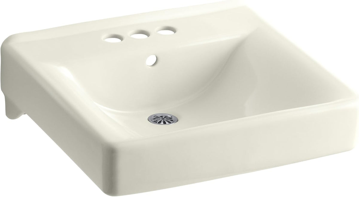 Biscuit Wall-Mount Bathroom Sink with 4-Inch Centerset Faucet Holes V664