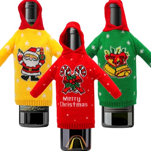 3Pcs Christmas Wine Bottle Covers Knitted Hoodie H299