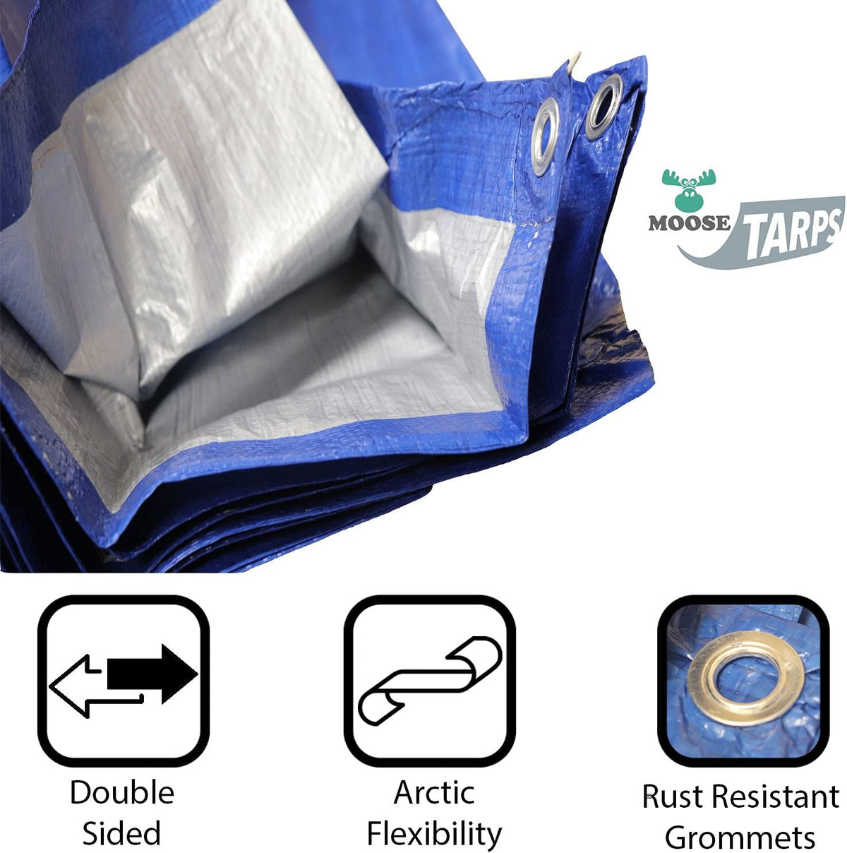 10' x 20' Water Resistant Reversible Blue/Silver Medium Duty Tarp R7424