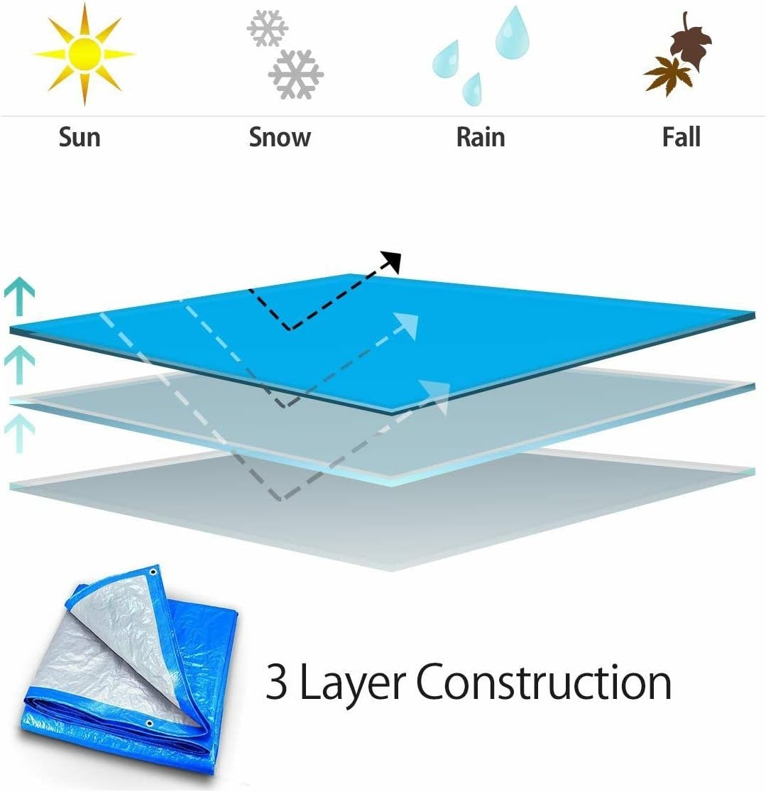 10' x 20' Water Resistant Reversible Blue/Silver Medium Duty Tarp R7424