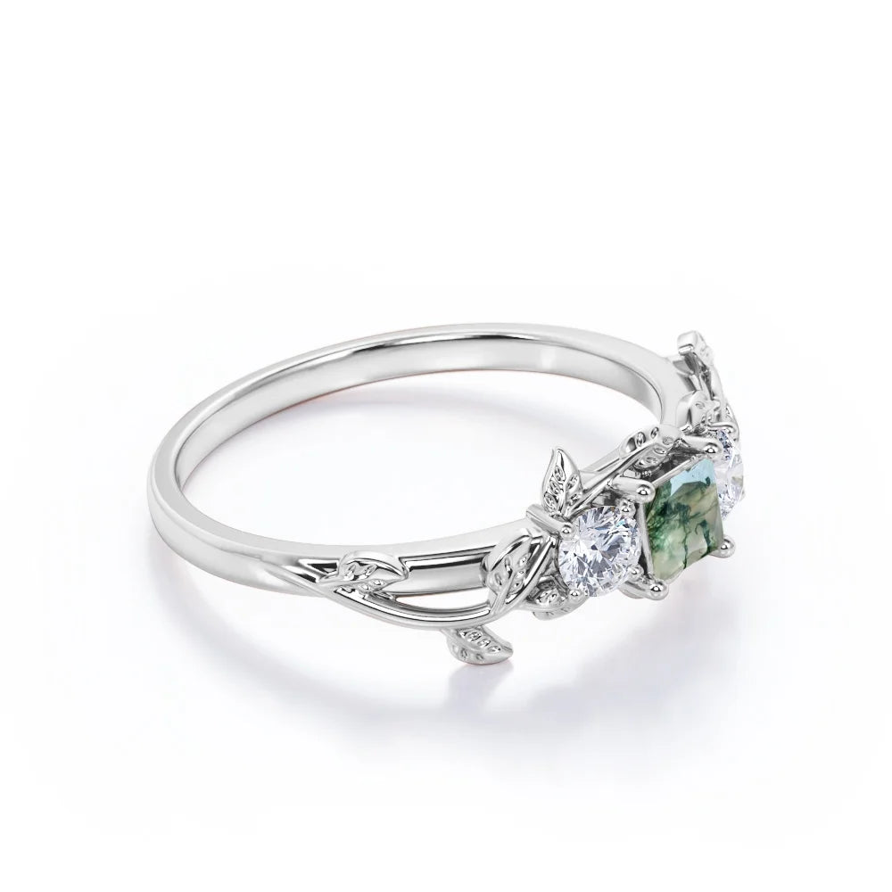 18K White Gold Plating over Silver Three Stone Engagement Ring C40300