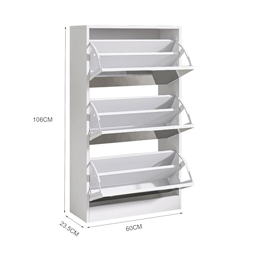 White Shoe Cabinet with 3 Flip Drawers & 2 Sliding Drawers M473