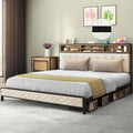 Queen Size Beige Metal Bed Frame with Storage Headboard R659