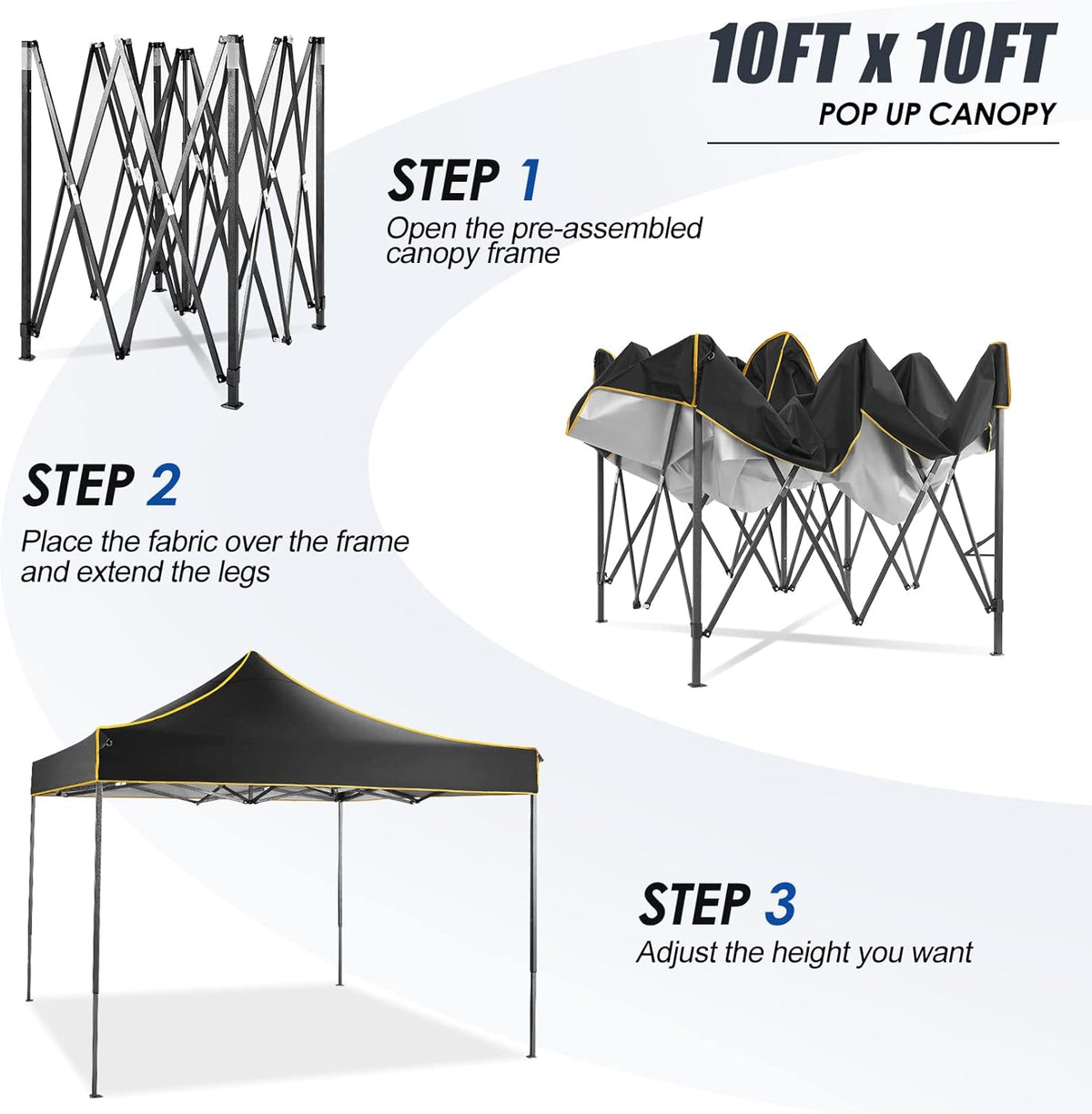 Pop Up Canopy Tent 10x10 Waterproof Portable Folding with Carry Bag (Black) V3572