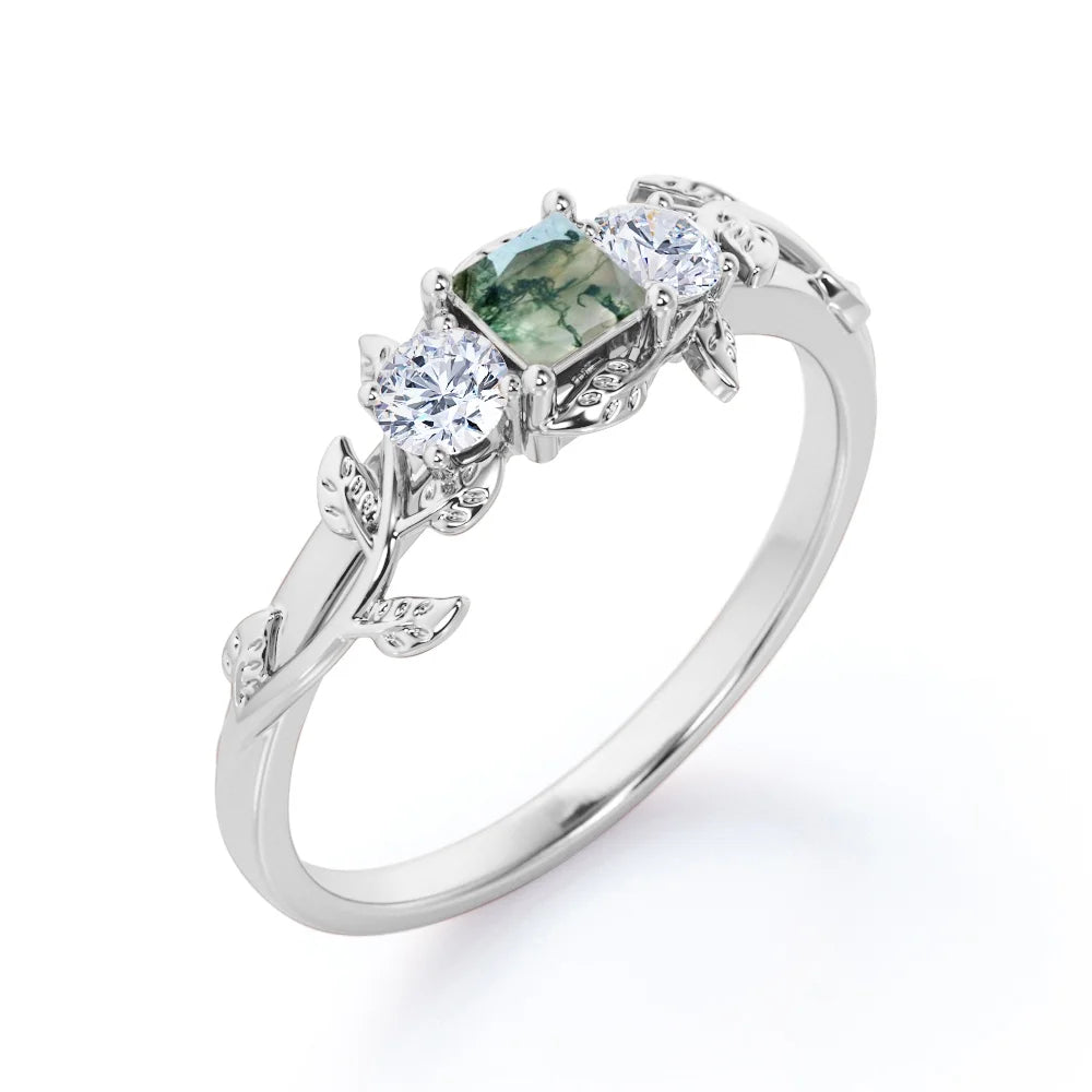 18K White Gold Plating over Silver Three Stone Engagement Ring C40300