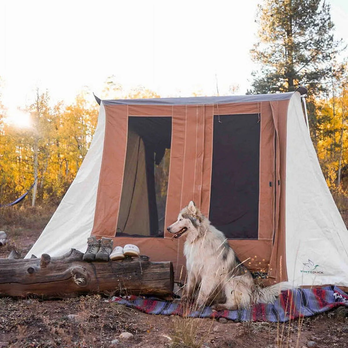 Brown Canvas Cabin Tent 10'x10' for 4 Person Waterproof X751