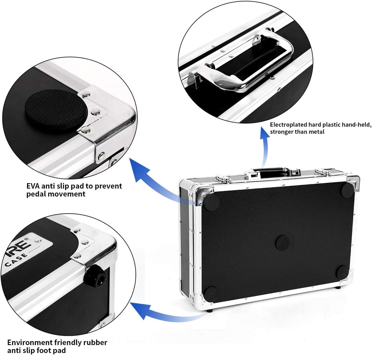 21.6x12.4x4.2in Sturdy Locking Aluminum Guitar Multi Effect Pedal Case W46339