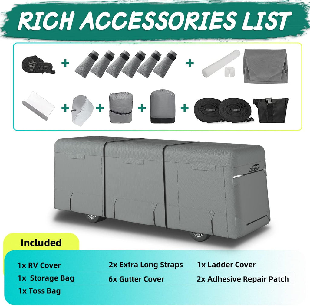 RV Cover for 31'-34' with 2Pcs Extra Straps & 6 Gutter Covers Grey G2714