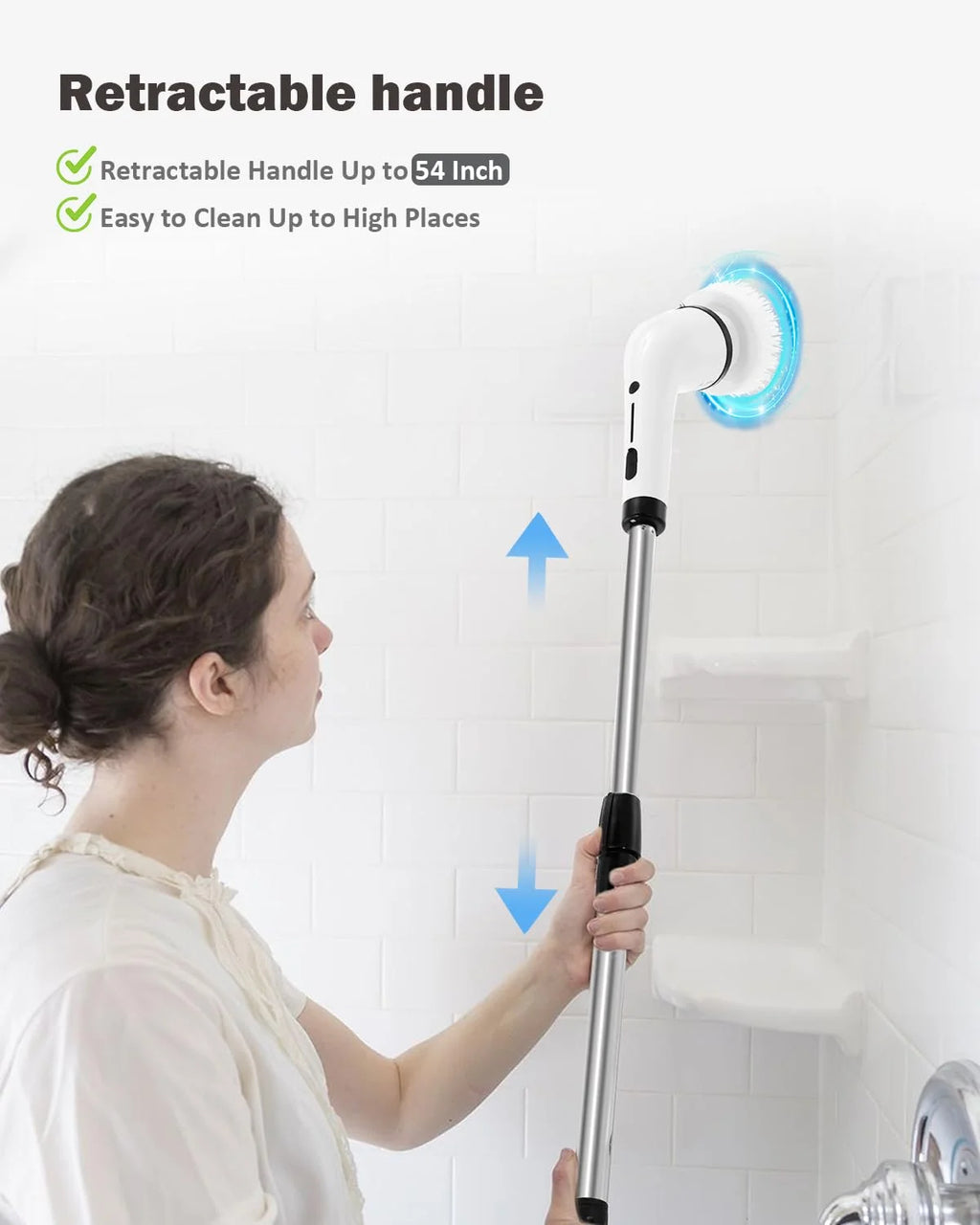 Cordless Electric Spin Scrubber with Long Handle 8 Replaceable Heads U434567