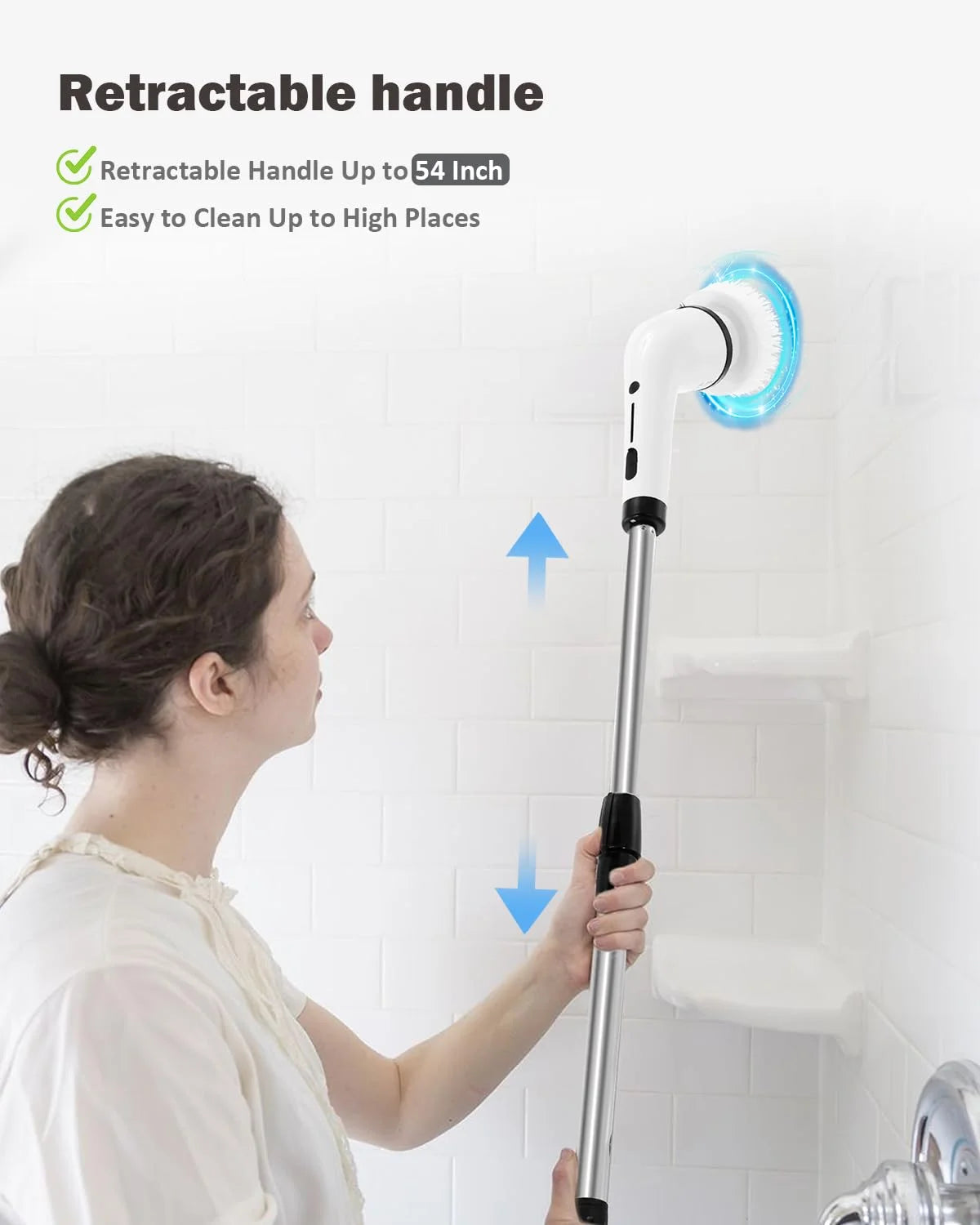 Cordless Electric Spin Scrubber with Long Handle 8 Replaceable Heads U434567