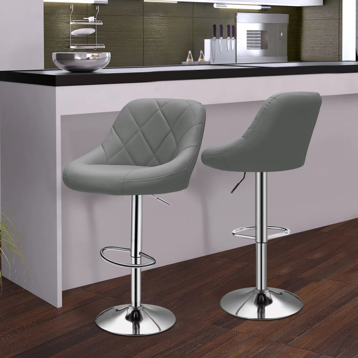 Set of 4 Grey Faux Leather Swivel Bar Stools E507249