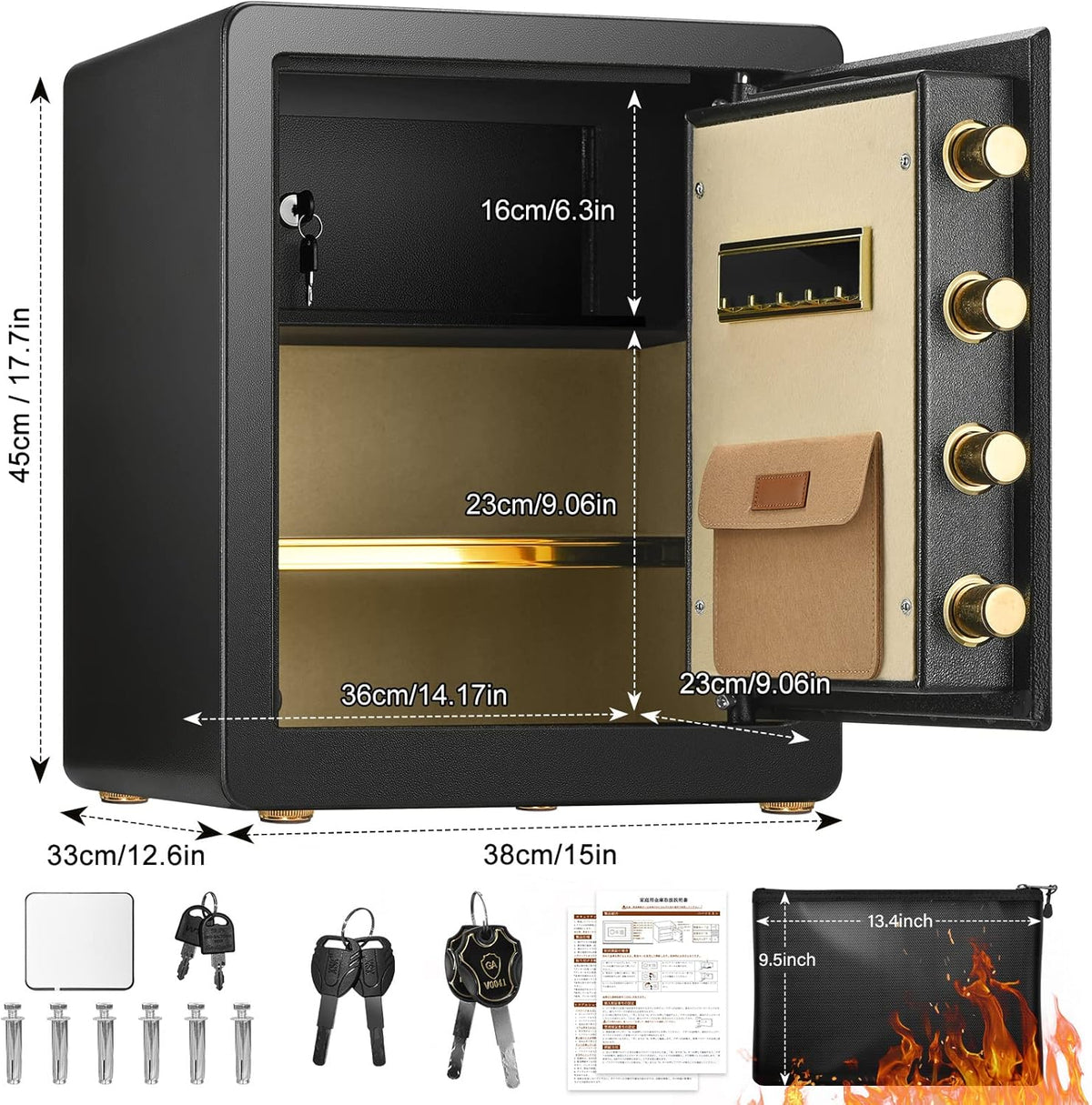 Fireproof Waterproof Digital Keypad Safe Box with Document Bag F448