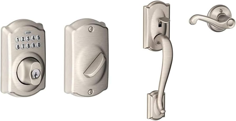 Satin Nickel Keypad Deadbolt and Front Entry Handleset with Lever E866228