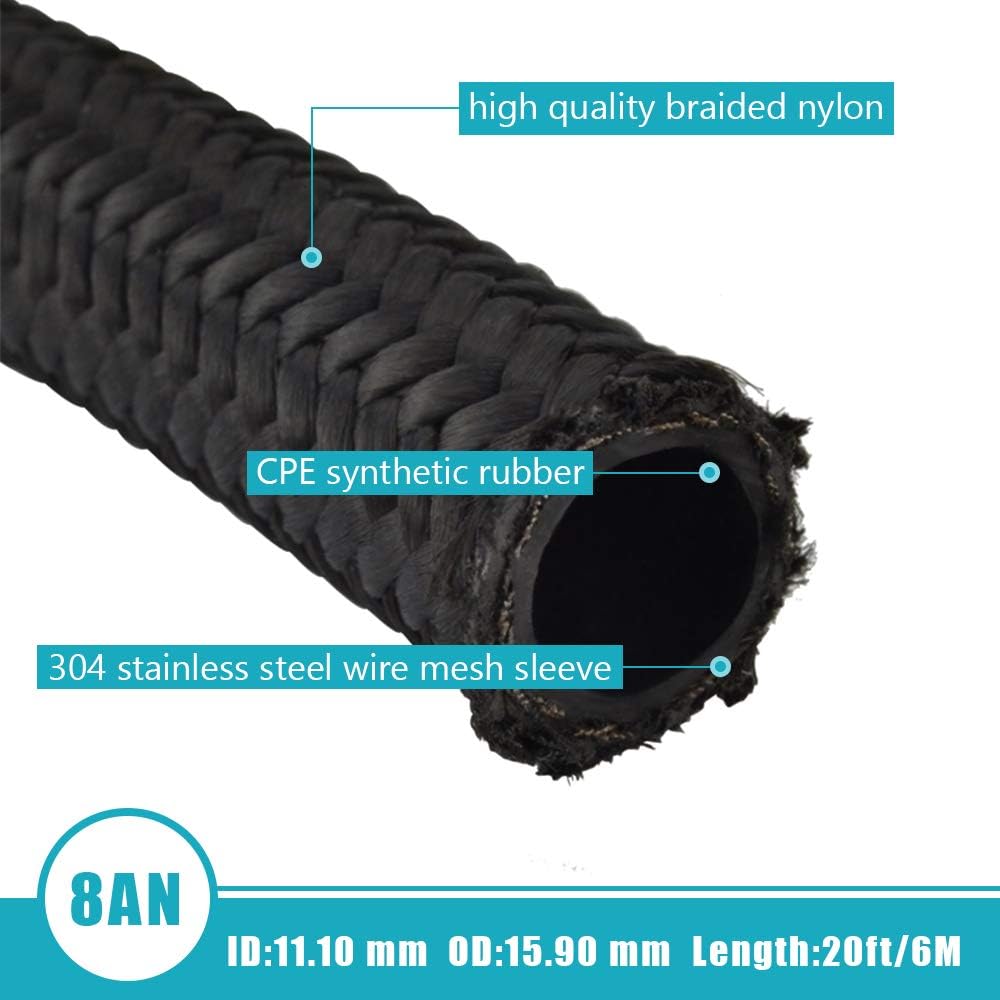 1/2" 8AN 16FT Nylon Stainless Steel Braided Fuel Line Kit H552564