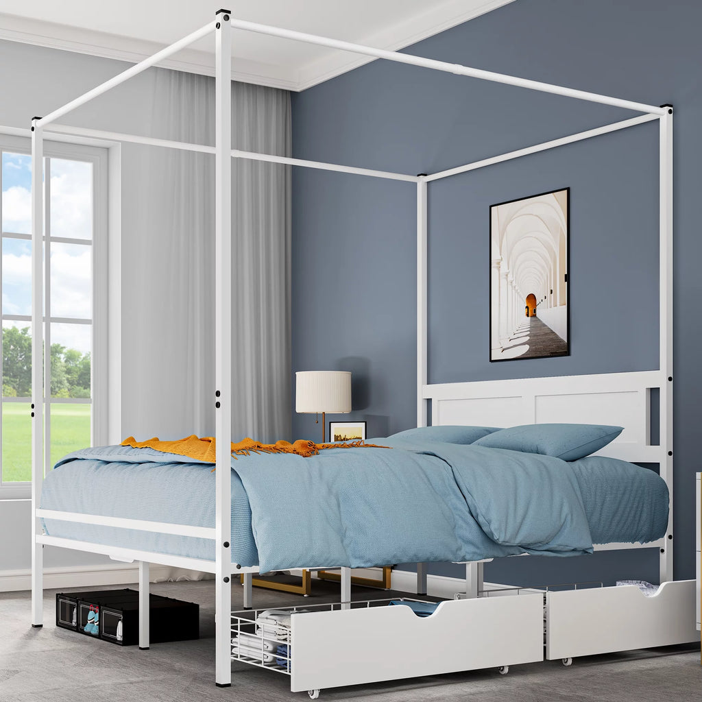 Metal Canopy Platform Bed with Headboard Black Full Size Y9920