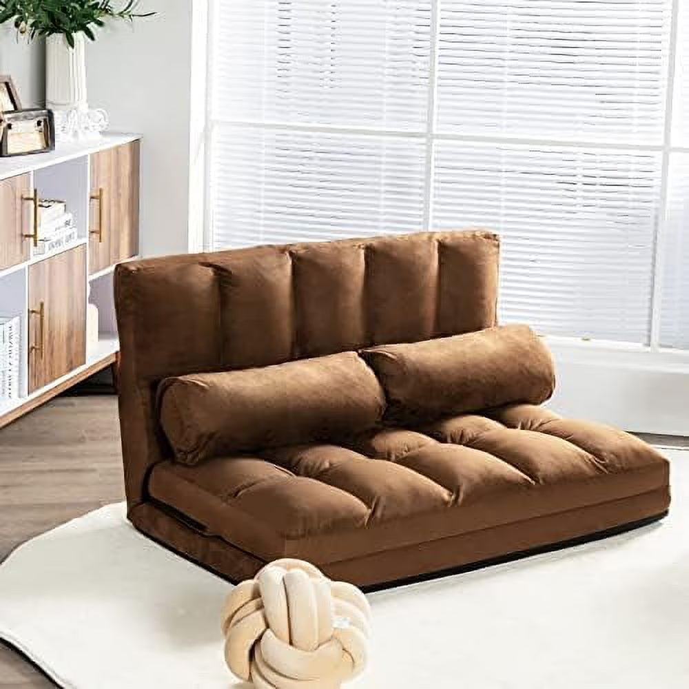 Gray 6-Position Fabric Folding Sofa Bed with 2 Pillows H816