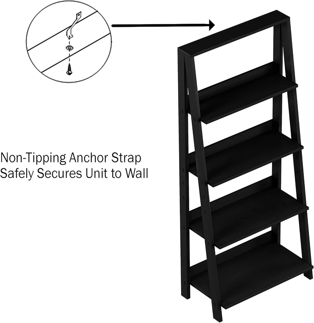Black 4-Tier Wooden Ladder Bookshelf D2623