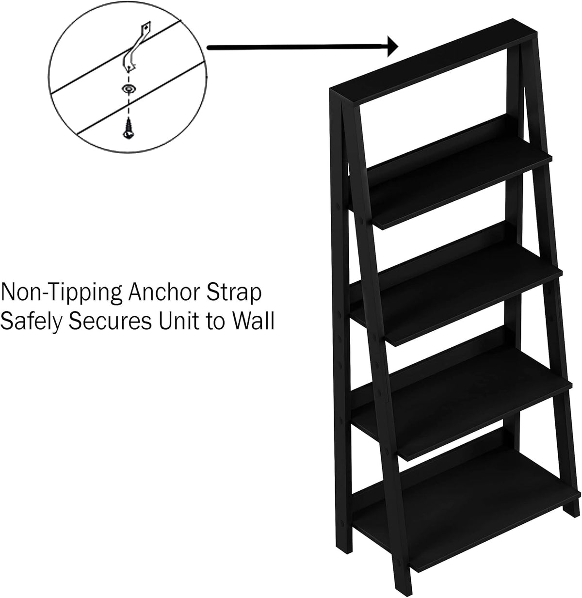 Black 4-Tier Wooden Ladder Bookshelf D2623