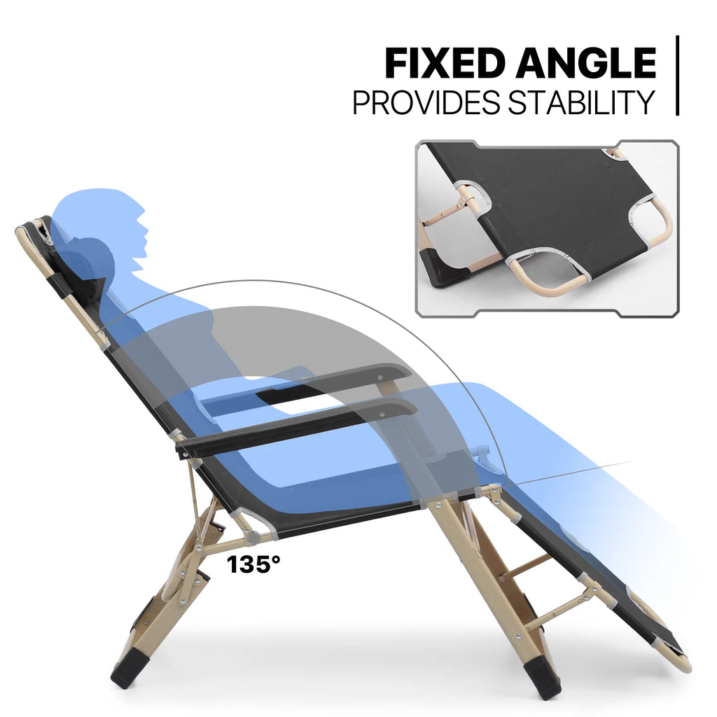 Set of 2 Black Folding Lounge Chair with Adjustable Headrest D3455